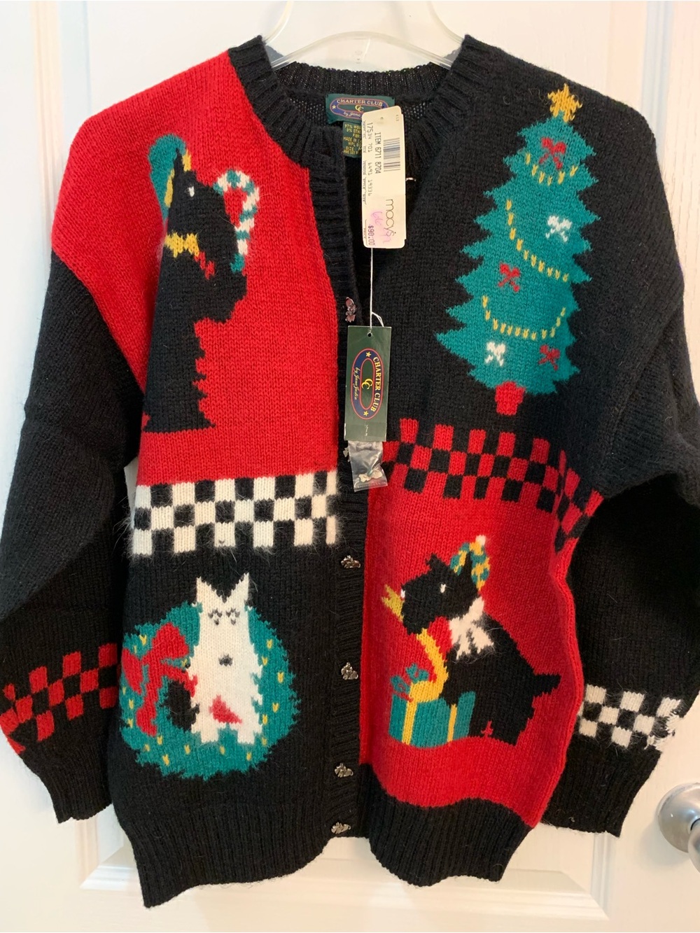 Vintage Charter Scottish Terrier Dog Holiday Cardigan. NWT
